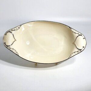 Lenox Vintage Ceramic Oval Serving Dish With Silver Trim and Textured Handles